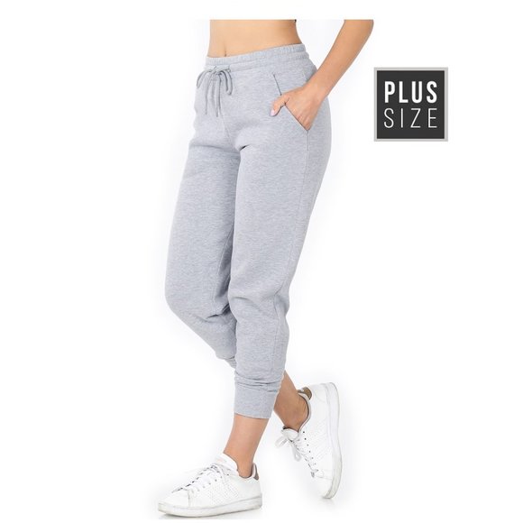 Plus Size Relaxed Fit Joggers Heather Gray Sweatpants Casual Pants for Women - Picture 2 of 5